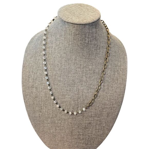 "Enchanted Harmony" Half-Bead Half-Brass Antique Chain Single Strand Necklace - Picture 1 of 9